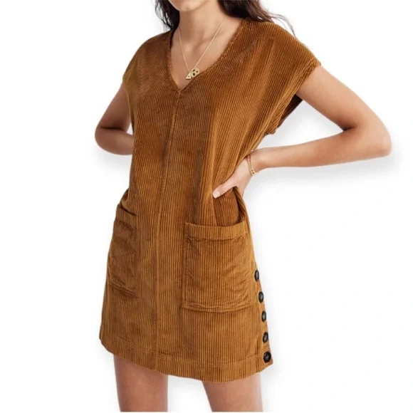 NWT Madewell Oversized Corduroy Button-Accent Mini Dress - Picture 1 of 13